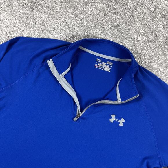 Under Armour 1/4 Zip Pullover Mens Small Loose Heat Gear Performance Royal Blue - Picture 1 of 10
